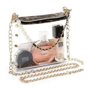Clear Crossbody Stadium Concert Bag Leopard Purse Gold Chain Strap Pearl Handle